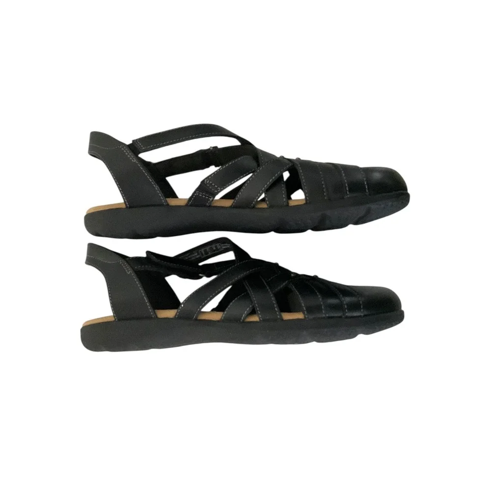 Clarks Collection Women Black Leather Strappy Comfort Slingback Sandals Size 8‎
